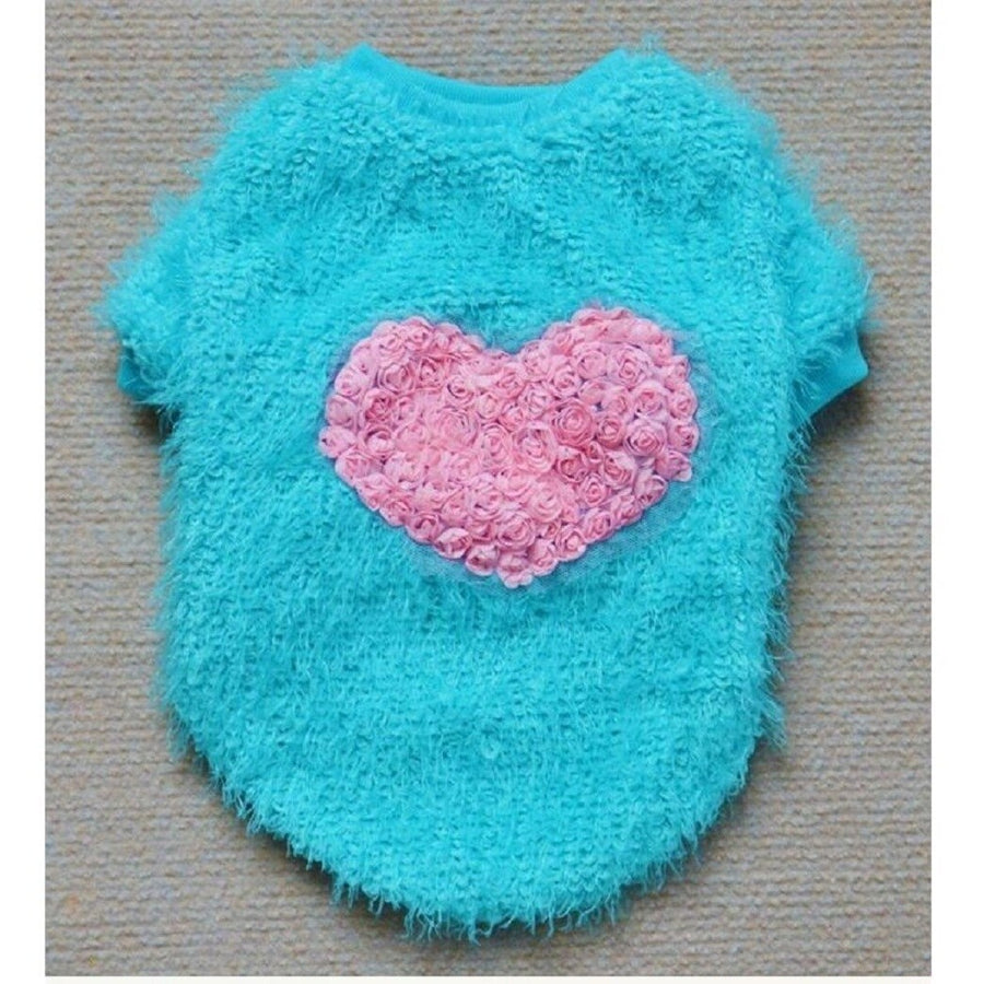 Fuzzy Heart Sweater for Dogs - Blue only