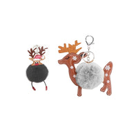 Christmas Pom Pom Puff Ball Poof Keychains (Singles and 2 Packs) Reindeer