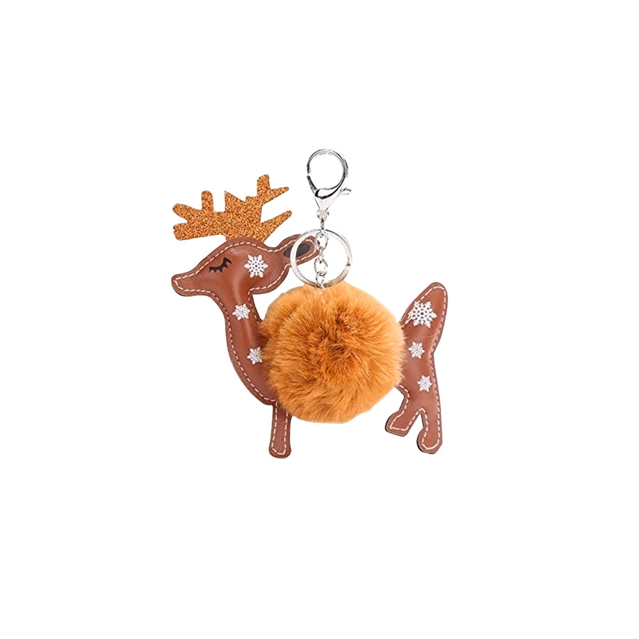 Christmas Pom Pom Puff Ball Poof Keychains (Singles and 2 Packs) Reindeer