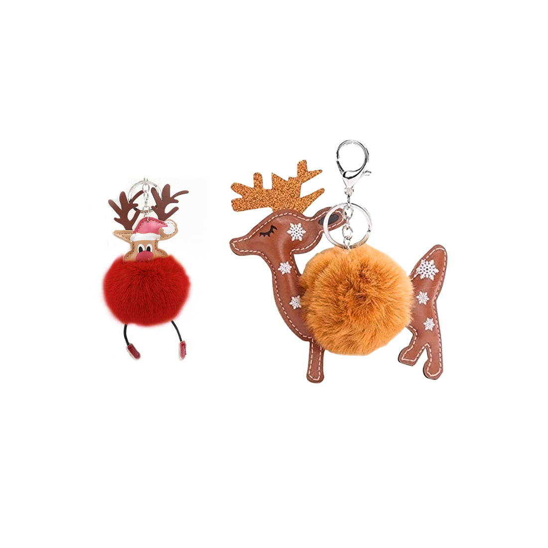 Christmas Pom Pom Puff Ball Poof Keychains (Singles and 2 Packs) Reindeer