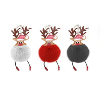 Christmas Pom Pom Puff Ball Poof Keychains (Singles and 2 Packs) Reindeer