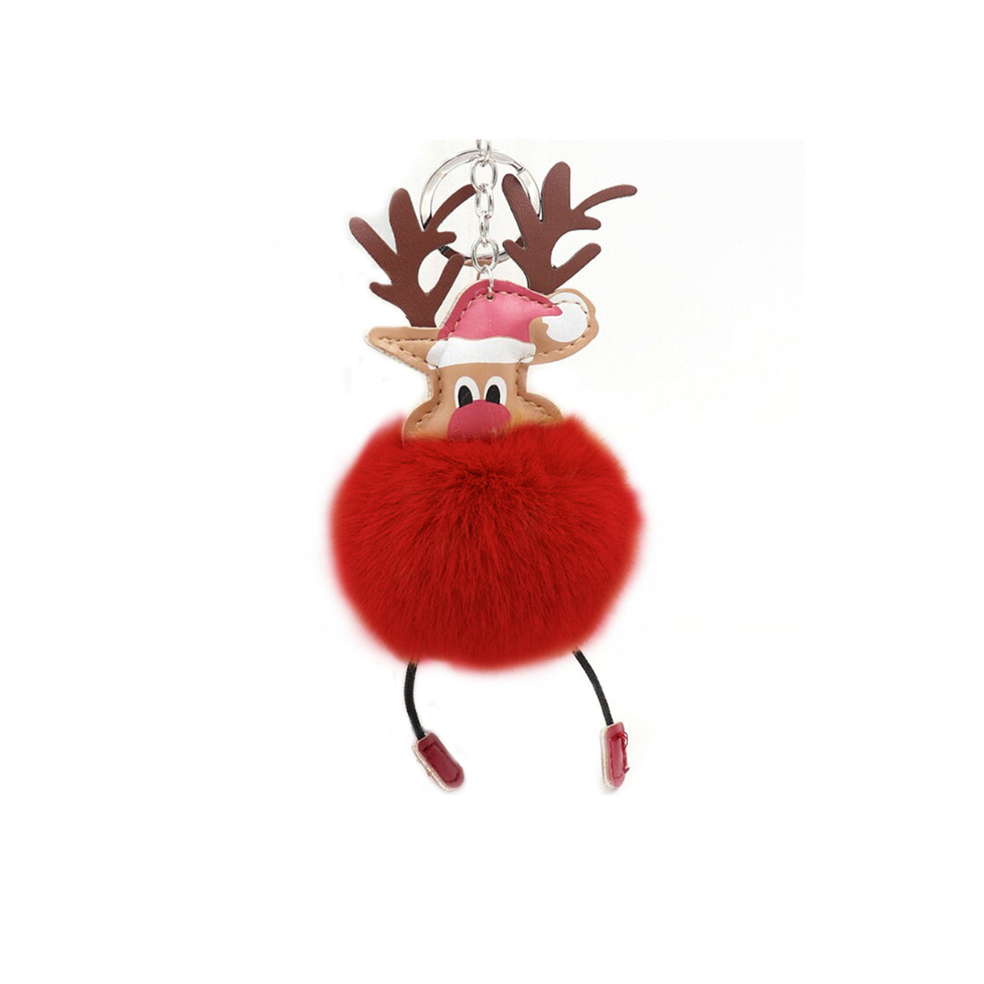 Christmas Pom Pom Puff Ball Poof Keychains (Singles and 2 Packs) Reindeer