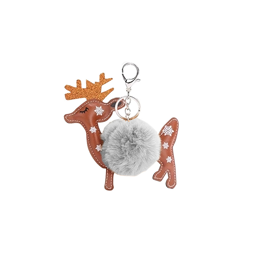 Christmas Pom Pom Puff Ball Poof Keychains (Singles and 2 Packs) Reindeer